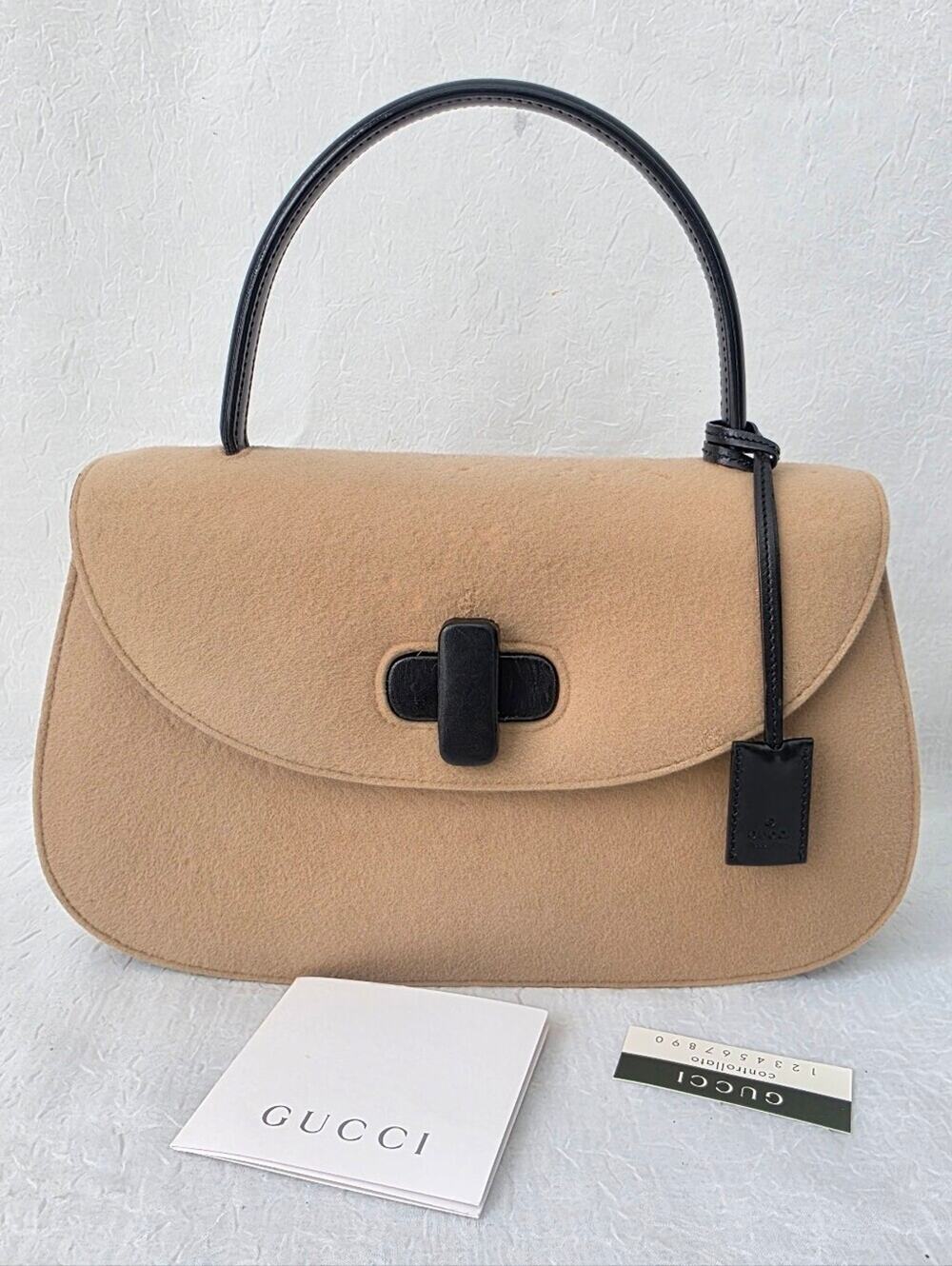 Auth Gucci 1947 Felt Top Handle Bag